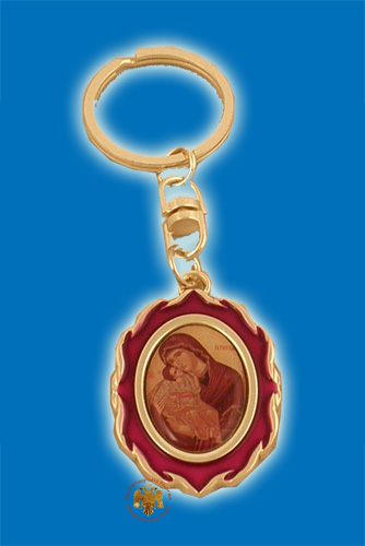 Oval Shaped Theotokos Icon Key Ring Red Coloured